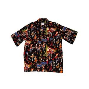 David Carey Camp Shirt Mens 2XL Black Day of‎ the Dead Skeleton Graphic